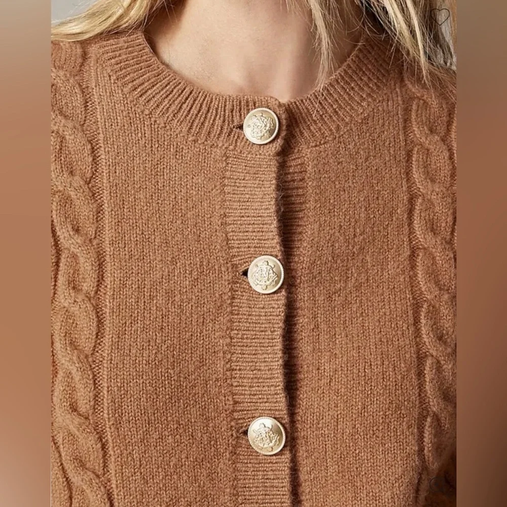 J.Crew Cable-knit cardigan sweater in burgundy - Picture 4 of 11